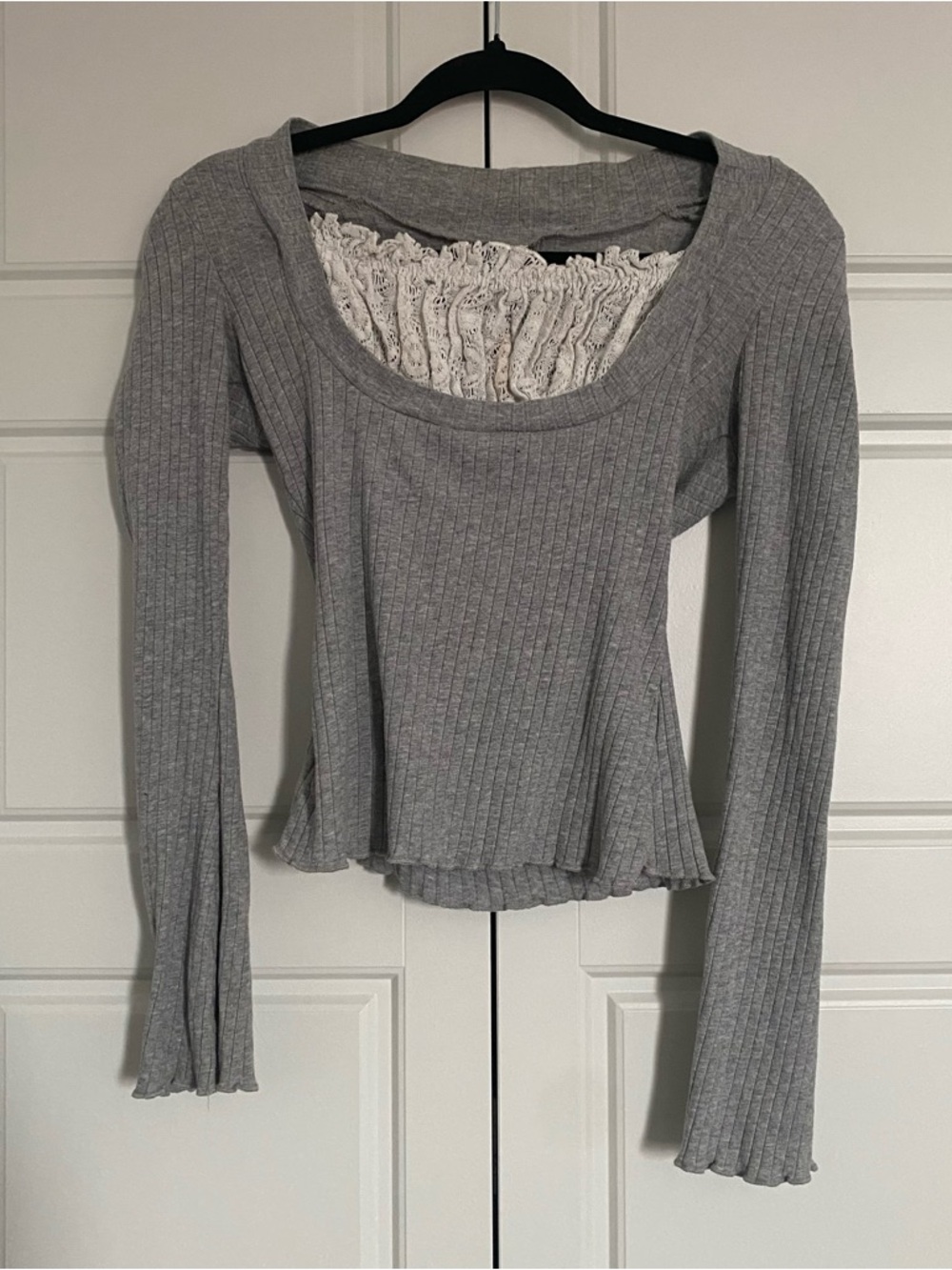 Coquette Grey Top With Lace
